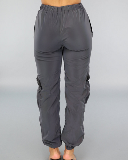 Holographic Reflective Cargo Parachute Pants