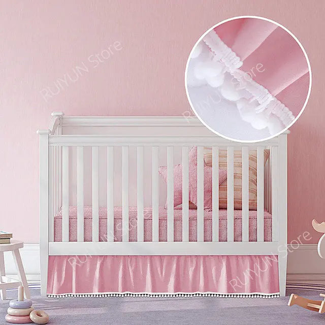 Rufflled Bed Skirt with Tassel Baby Children Crib Bed Skirt