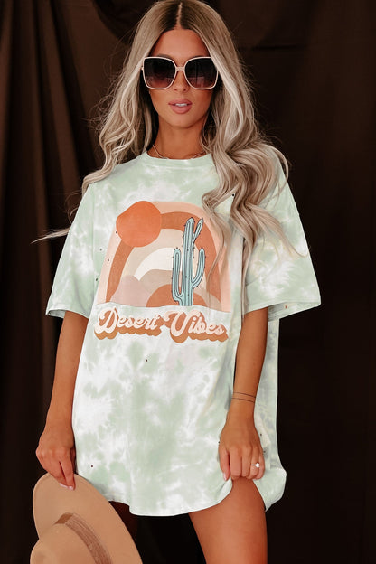 "Desert Dusk" Oversized Distressed Tie-Dye Graphic T-Shirt