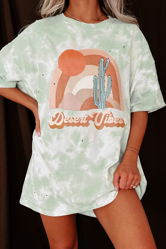 "Desert Dusk" Oversized Distressed Tie-Dye Graphic T-Shirt