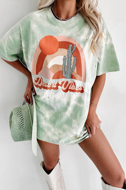 "Desert Dusk" Oversized Distressed Tie-Dye Graphic T-Shirt