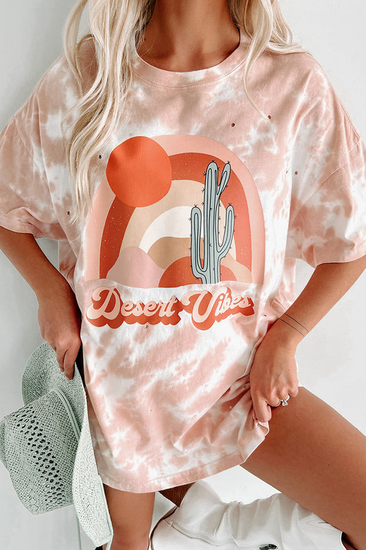 "Desert Dusk" Oversized Distressed Tie-Dye Graphic T-Shirt