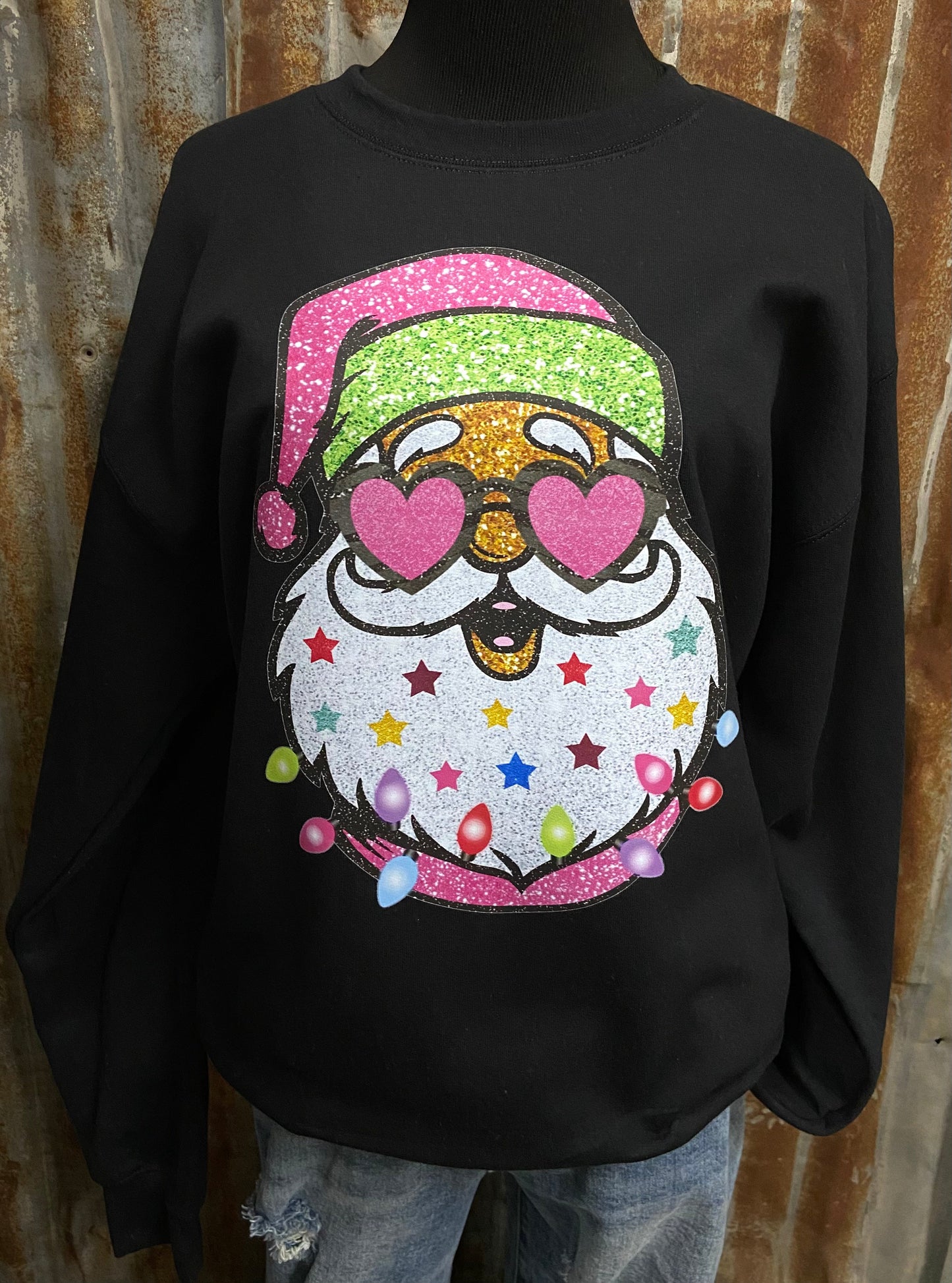 Retro Santa On Black Sweatshirt