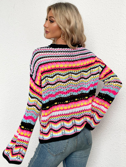 Mid-Color Crew Neck Striped Sweater