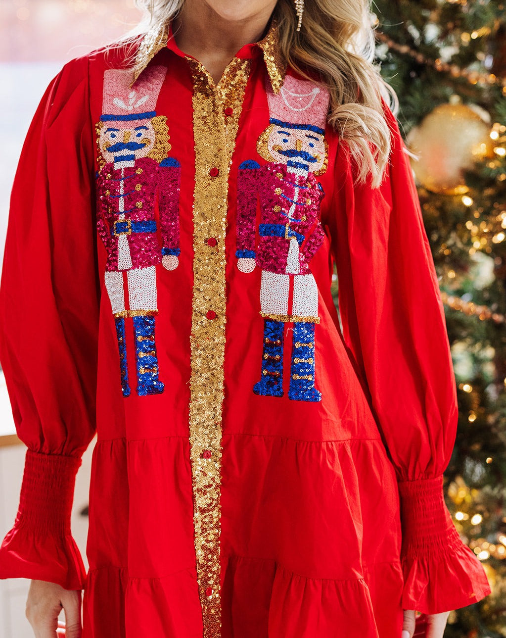 Nutcracker Red Sequin Button-Down Dress