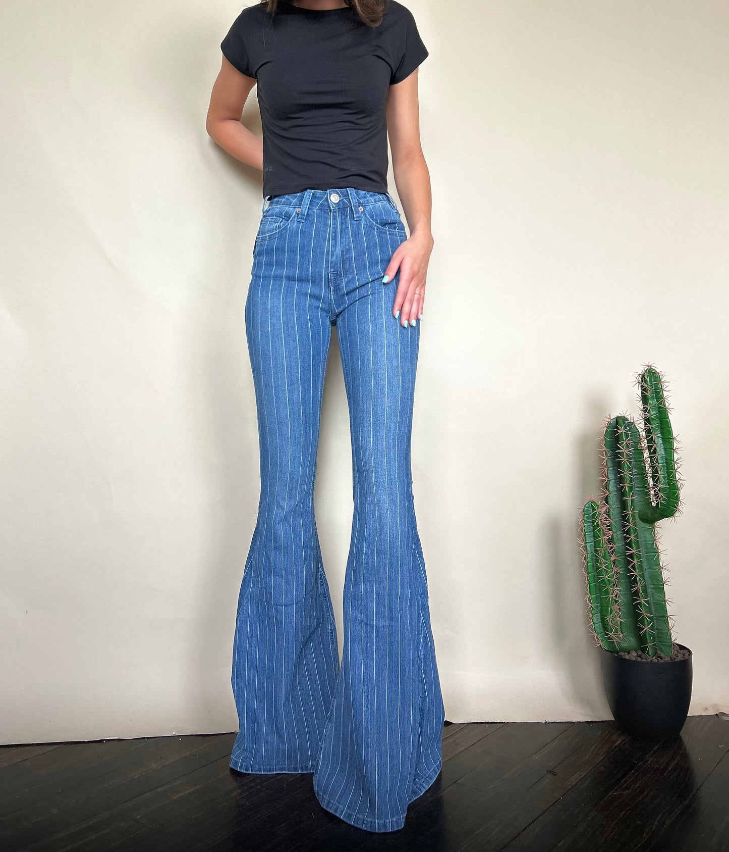 Final Sale __emi High Rise Stripe Bell Jeans