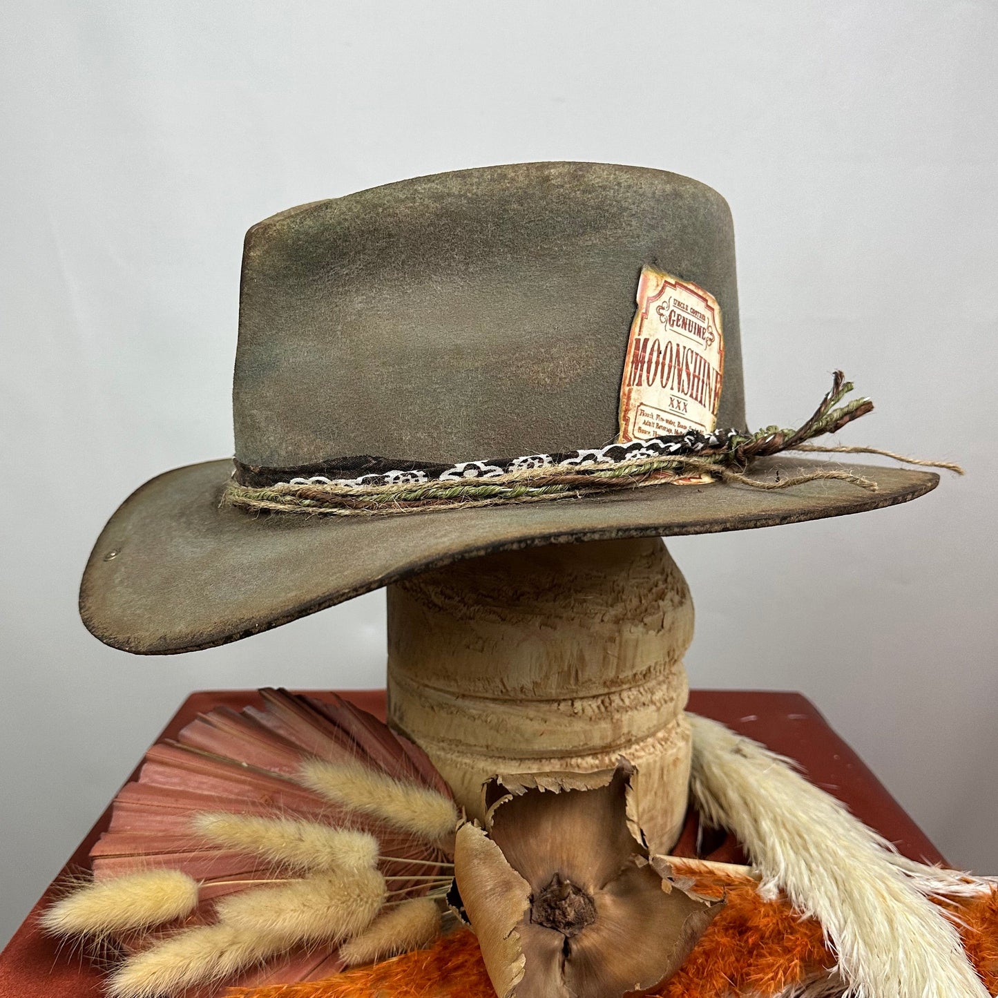 The Moonshiner Brown and Green Distressed Cowboy Hat