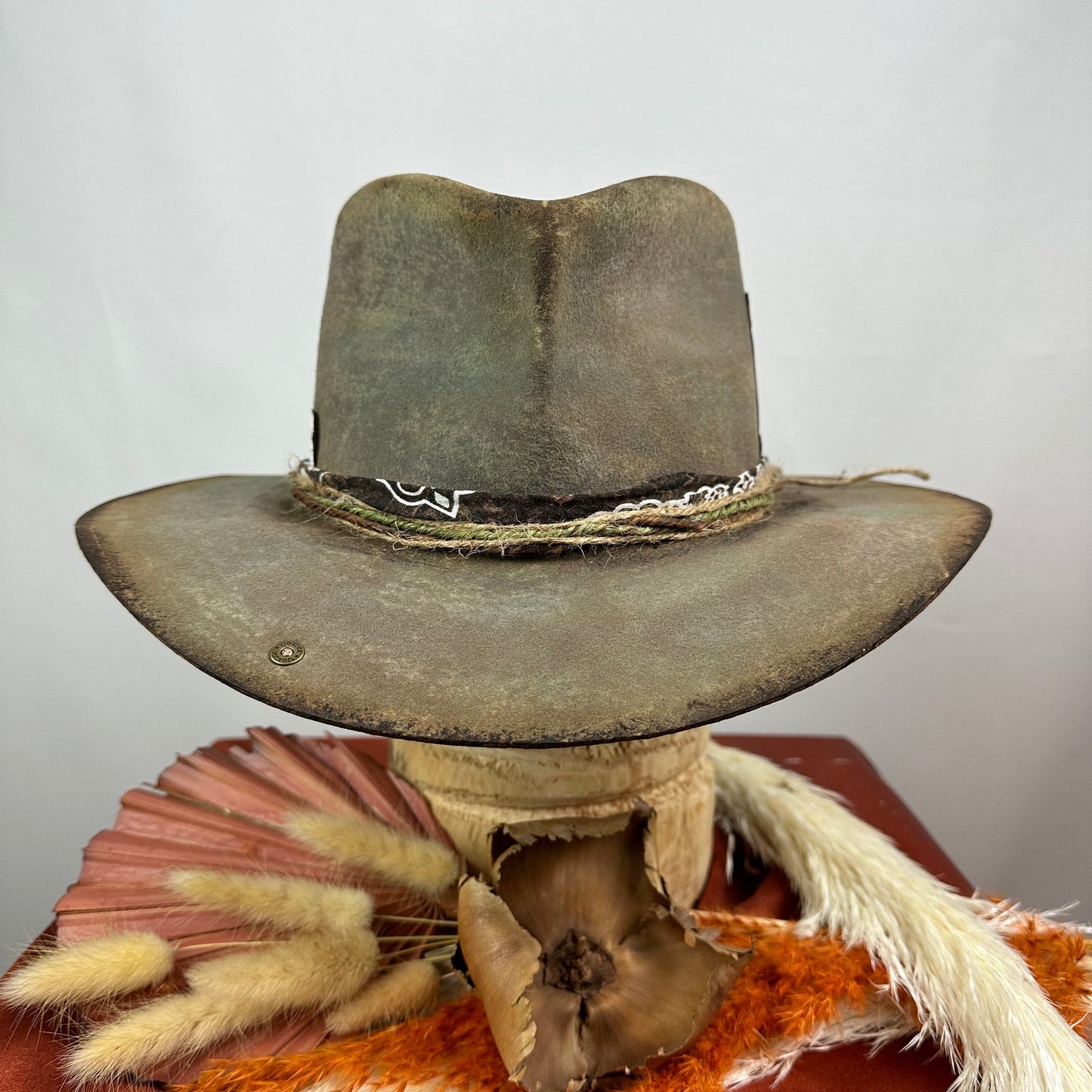 The Moonshiner Brown and Green Distressed Cowboy Hat