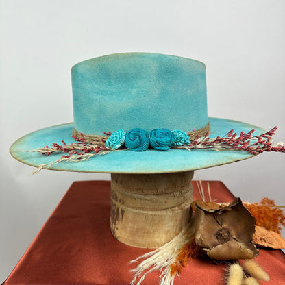 Distressed Fedora Blue Floral Road Warrior