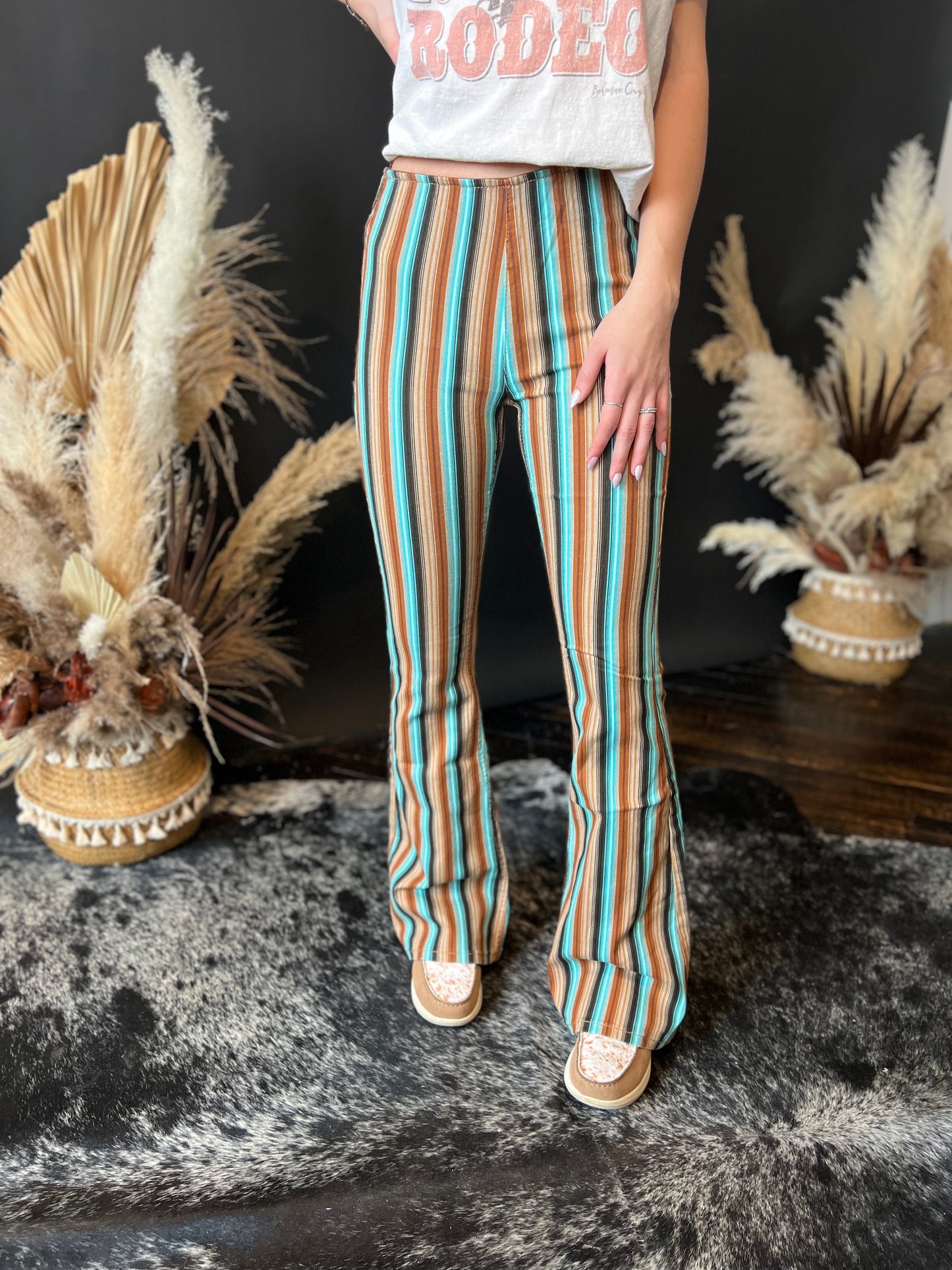 Final Sale _ Hunter Striped Pull on Flare Jeans