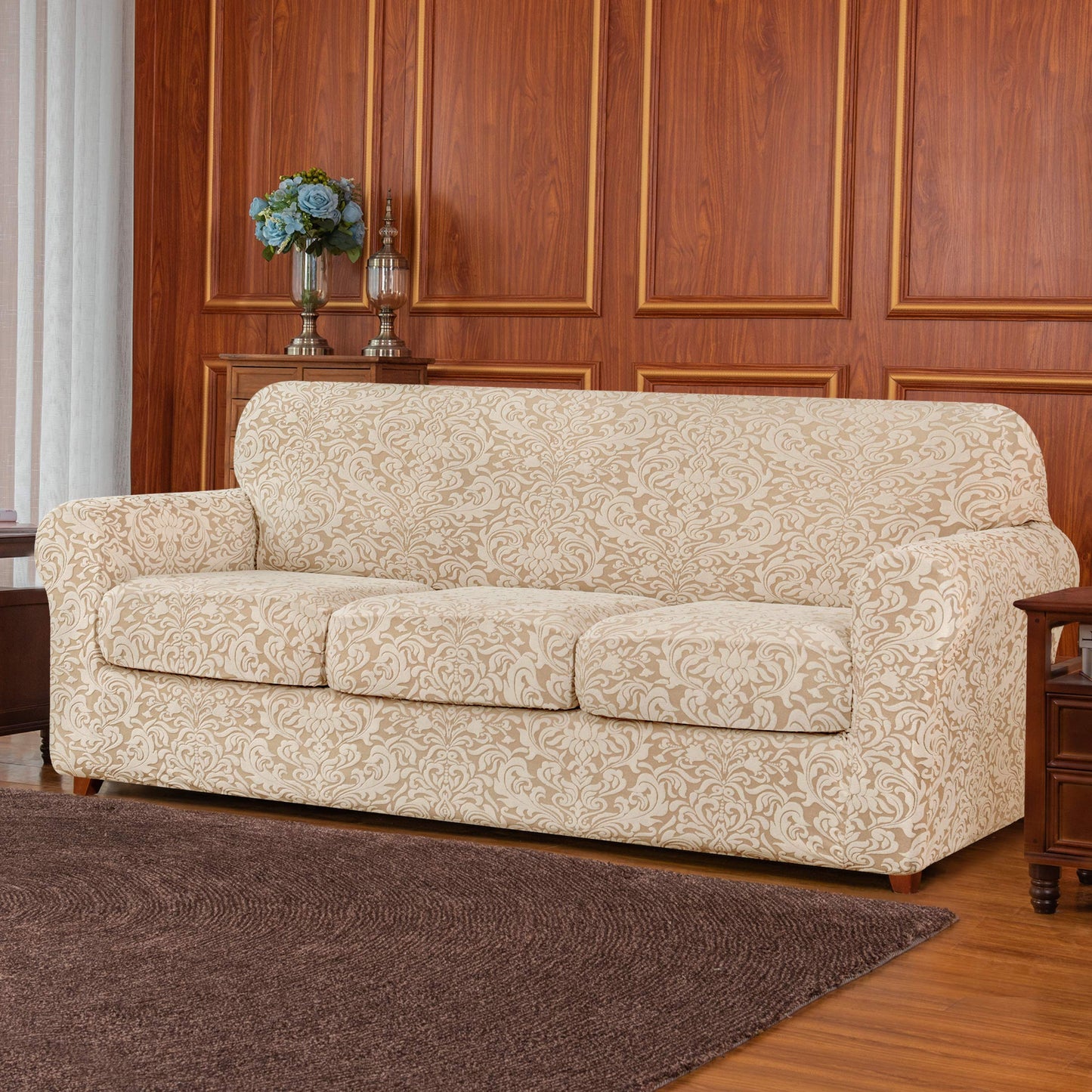 Exquisite Jacquard Floral Pattern High Spandex Sofa Slipcover Includes Separate Seat Covers