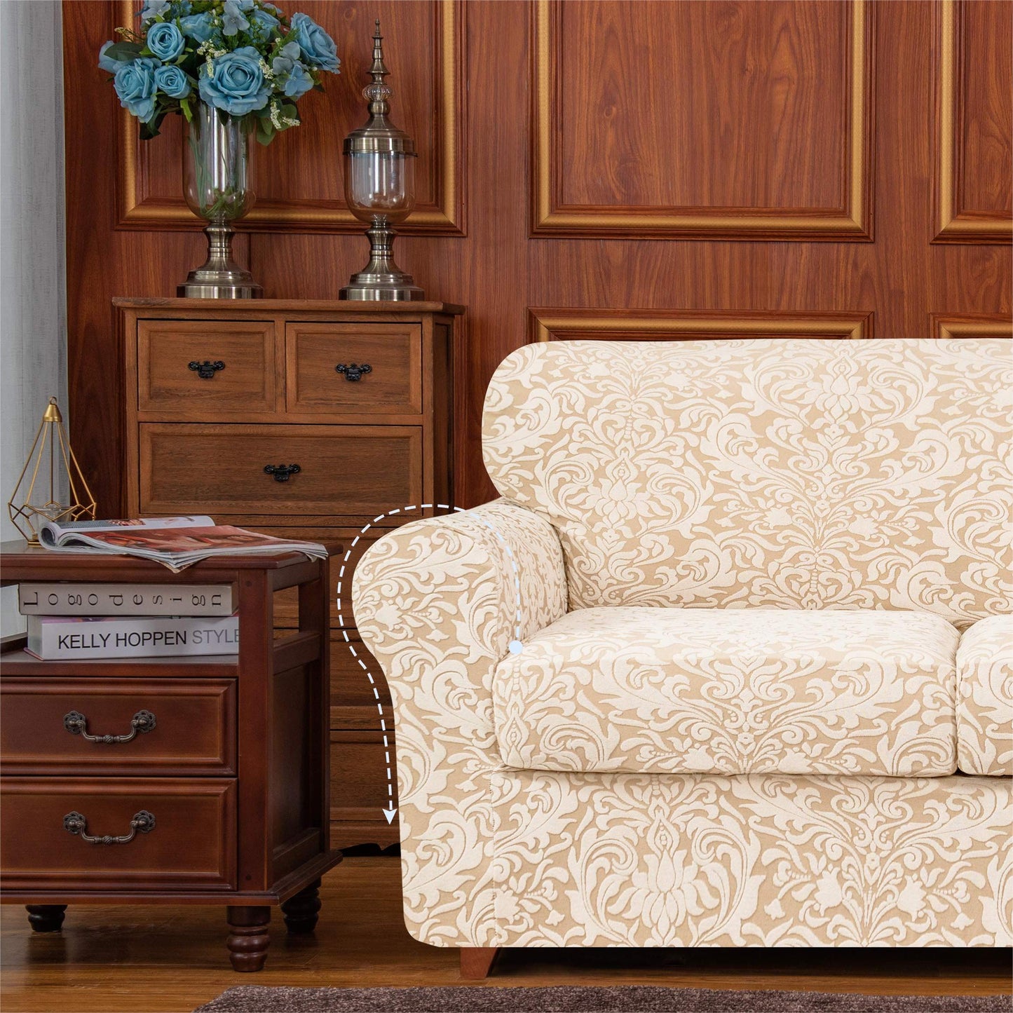 Exquisite Jacquard Floral Pattern High Spandex Sofa Slipcover Includes Separate Seat Covers