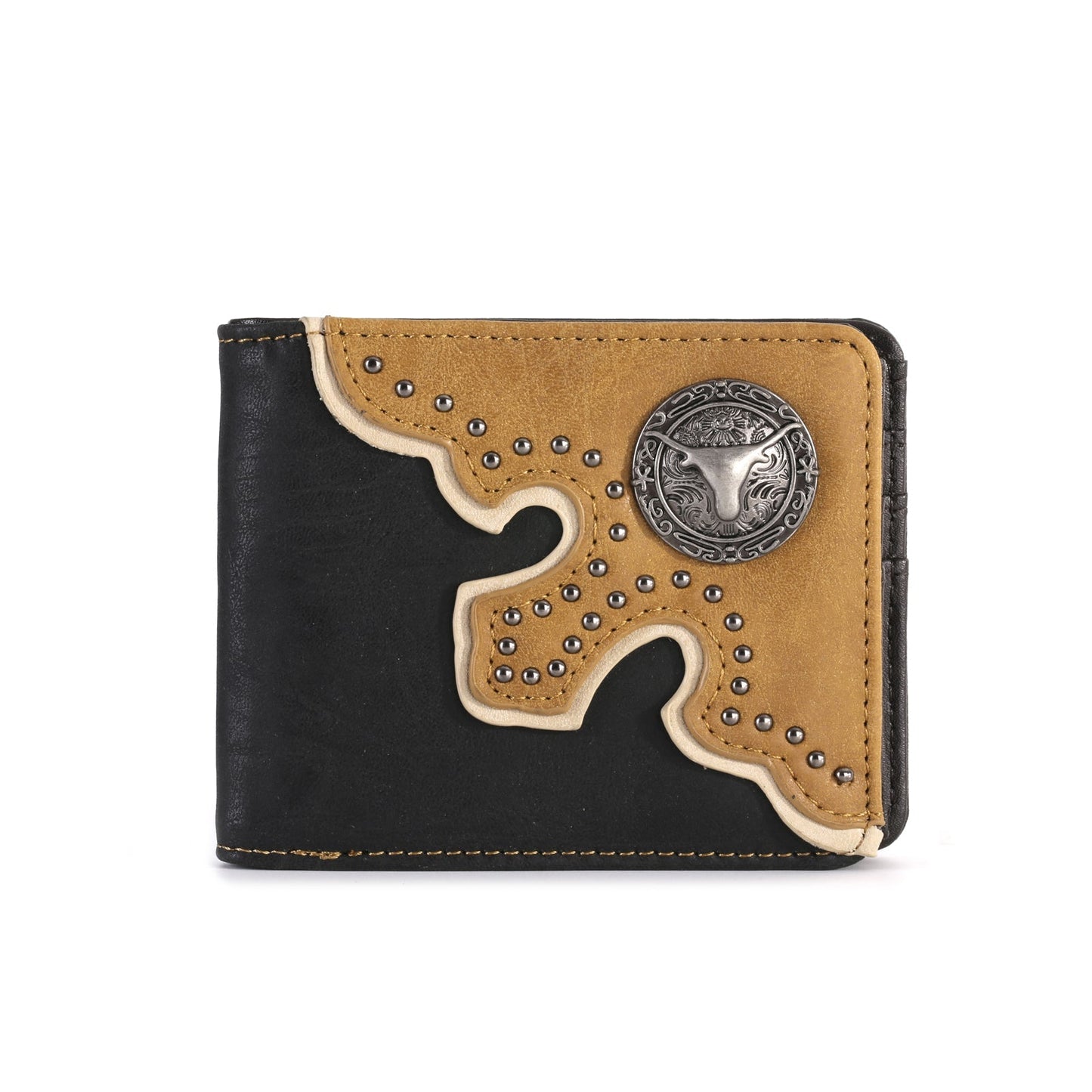 Color Block Longhorn Concho Men's Bifold PU Leather Wallet