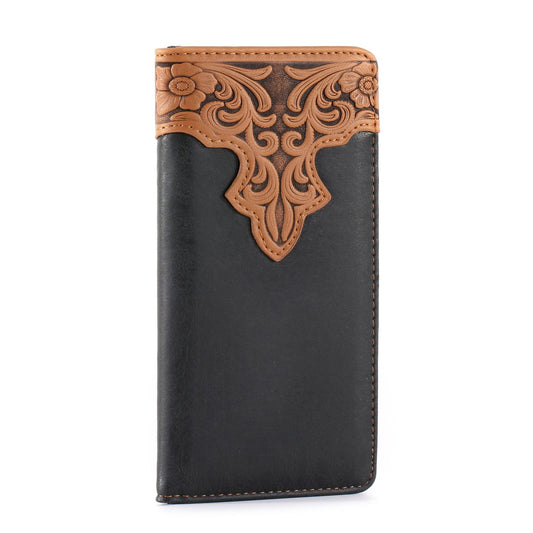 Embossed Vintage Floral  Men's Bifold Long PU Leather Wallet