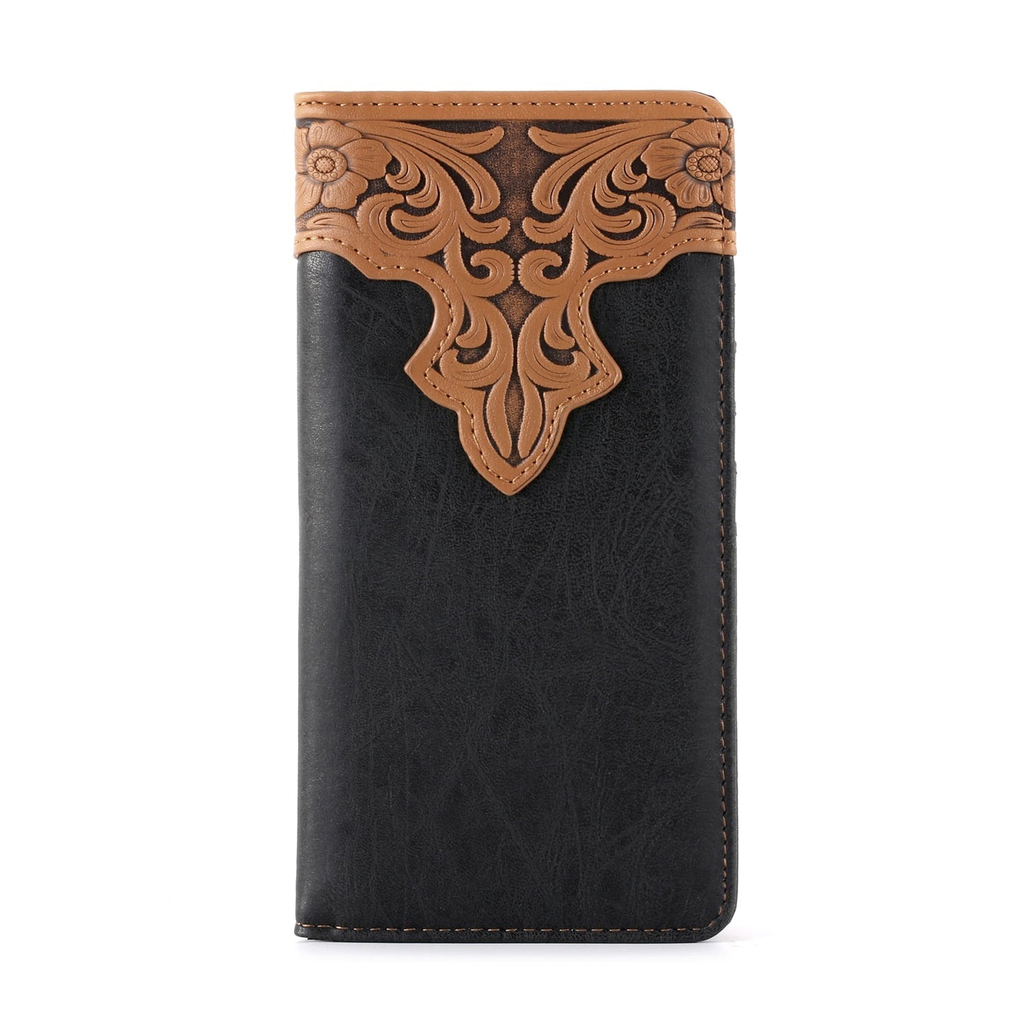 Embossed Vintage Floral  Men's Bifold Long PU Leather Wallet