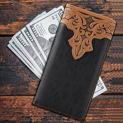 Embossed Vintage Floral  Men's Bifold Long PU Leather Wallet