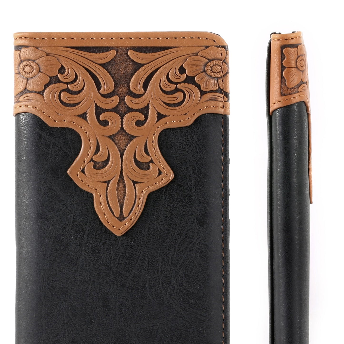 Embossed Vintage Floral  Men's Bifold Long PU Leather Wallet