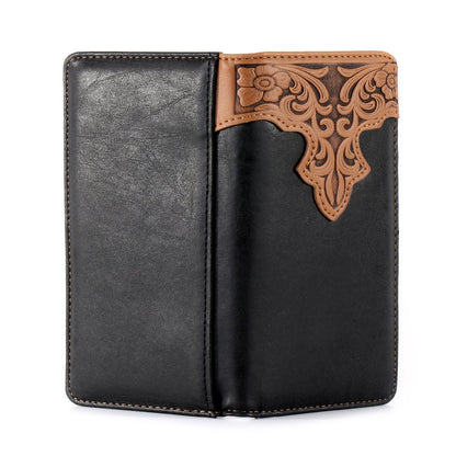 Embossed Vintage Floral  Men's Bifold Long PU Leather Wallet