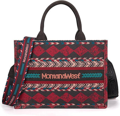 Montana West Boho Aztec Dual Sided Print Concealed Carry Canvas Tote/Crossbody Bag