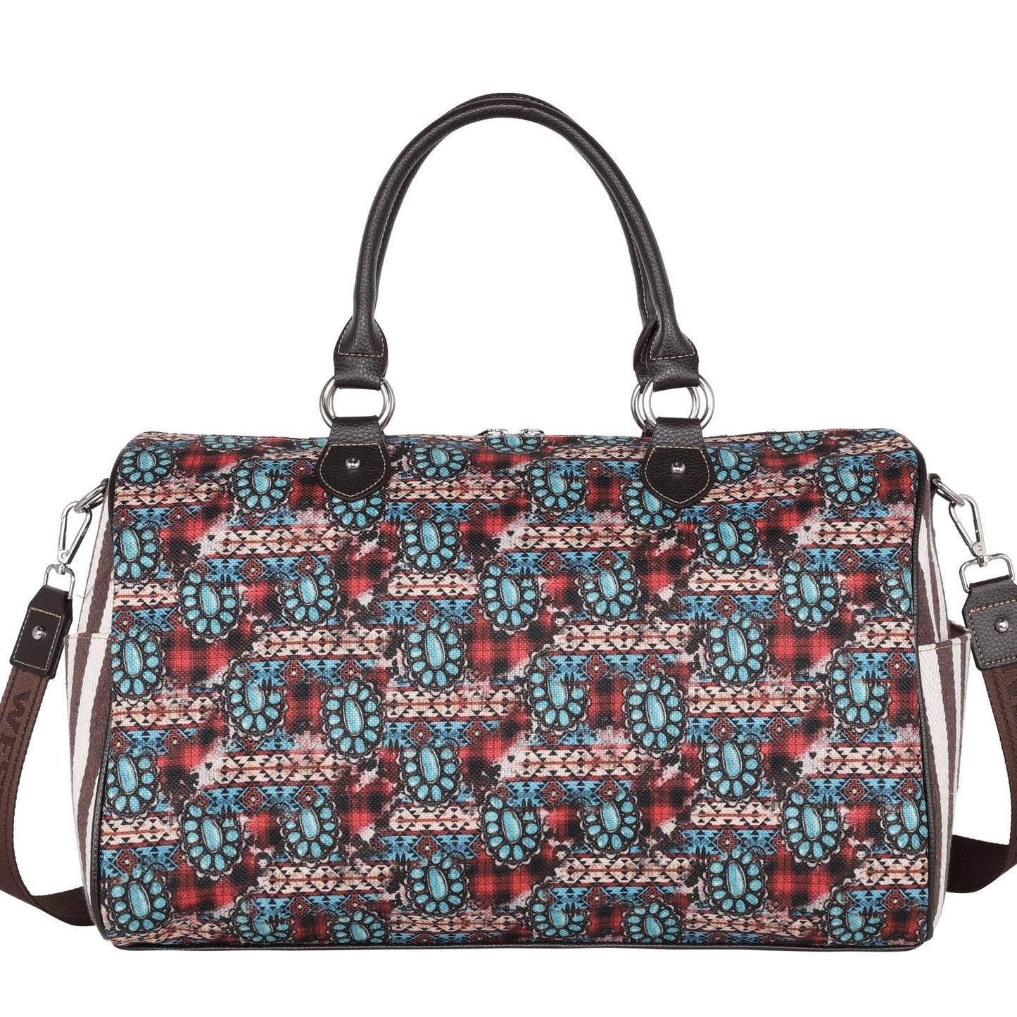 Montana West Aztec Squash Blossom Print Canvas Weekender Bag