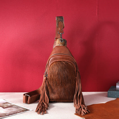 Montana West Genuine Hair-On Cowhide Fringe Crossbody/Sling/Chest Bag