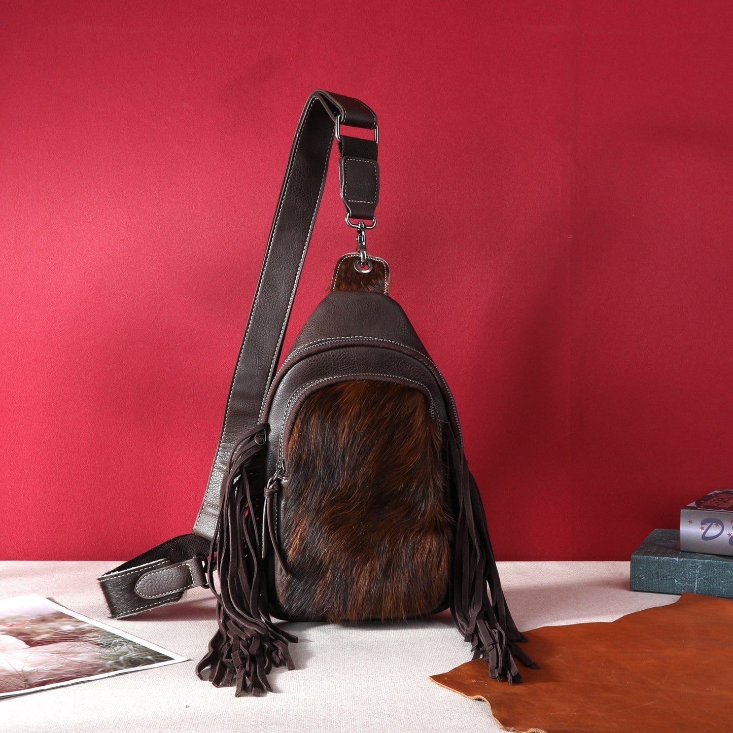 Montana West Genuine Hair-On Cowhide Fringe Crossbody/Sling/Chest Bag