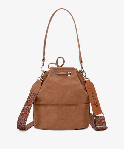 Montana West Cowhide Tooled Bucket Bag