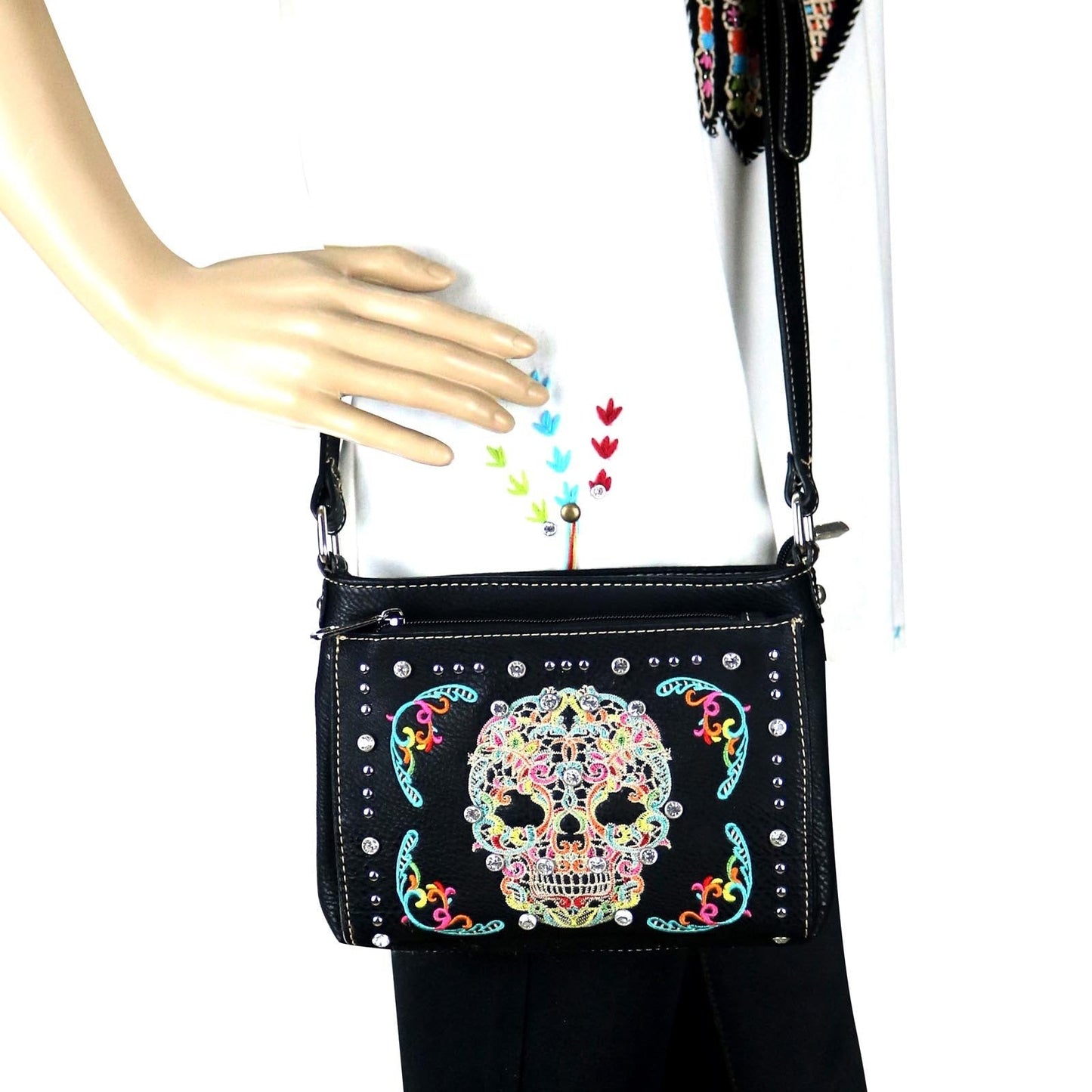 Sugar Skull Organizer Crossbody Bag