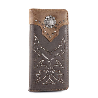 Embroidered Boot Scroll Men's Bifold Long PU Leather Wallet