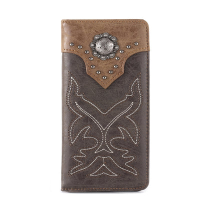 Embroidered Boot Scroll Men's Bifold Long PU Leather Wallet