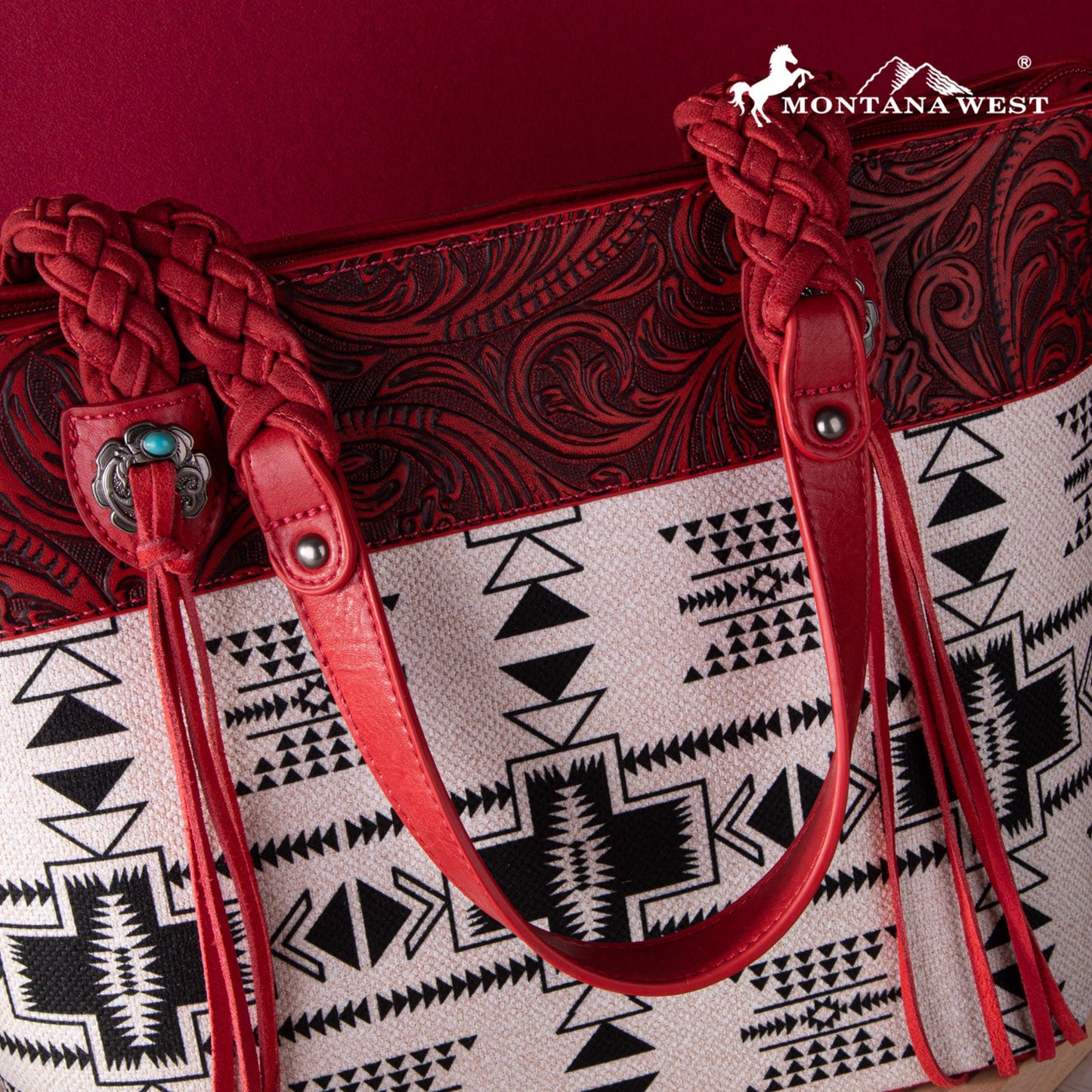 2024 New Montana West Braided Strap Aztec Collection Tote Bag