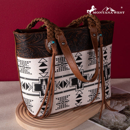 2024 New Montana West Braided Strap Aztec Collection Tote Bag