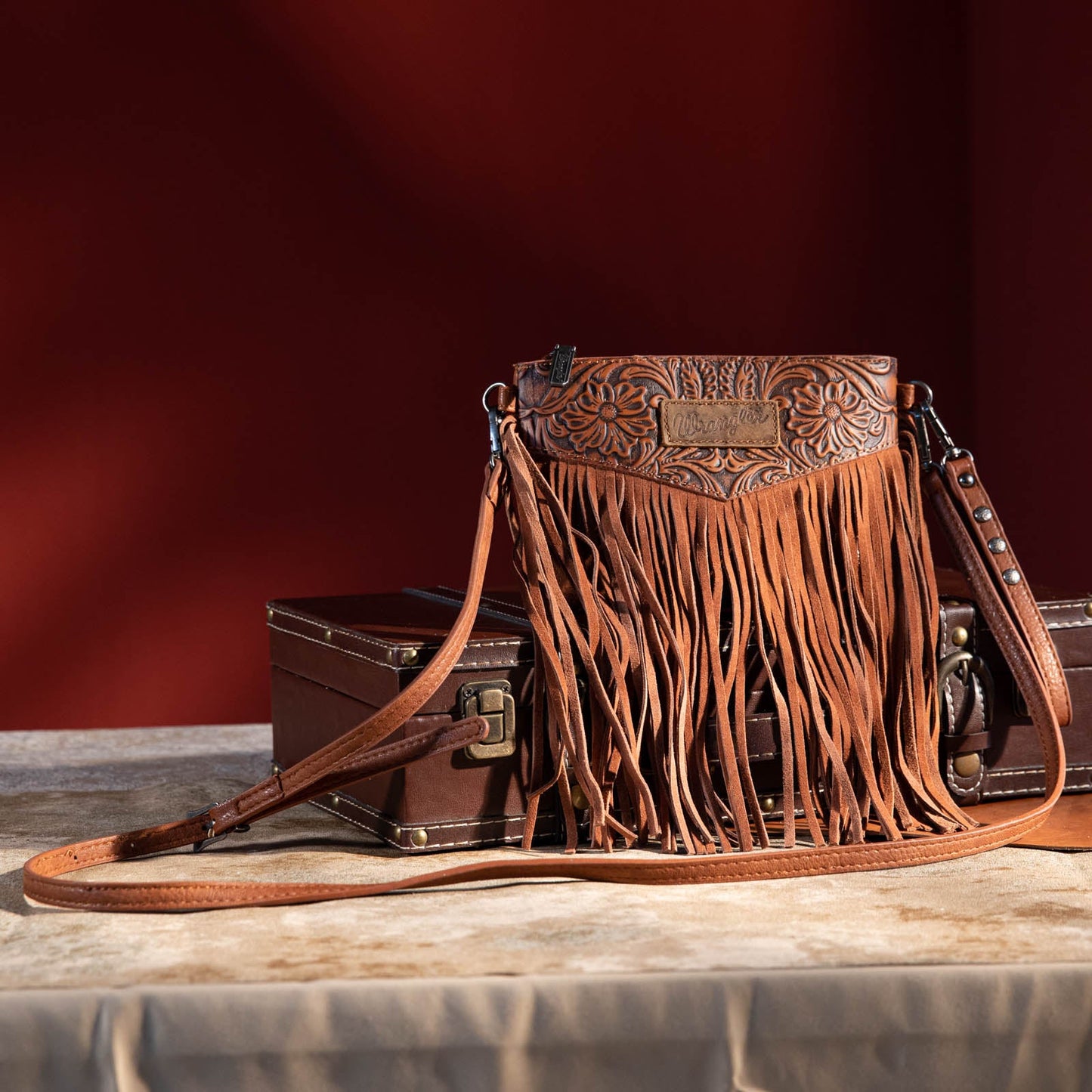 Wrangler Vintage Floral Tooled Collection Fringe Crossbody