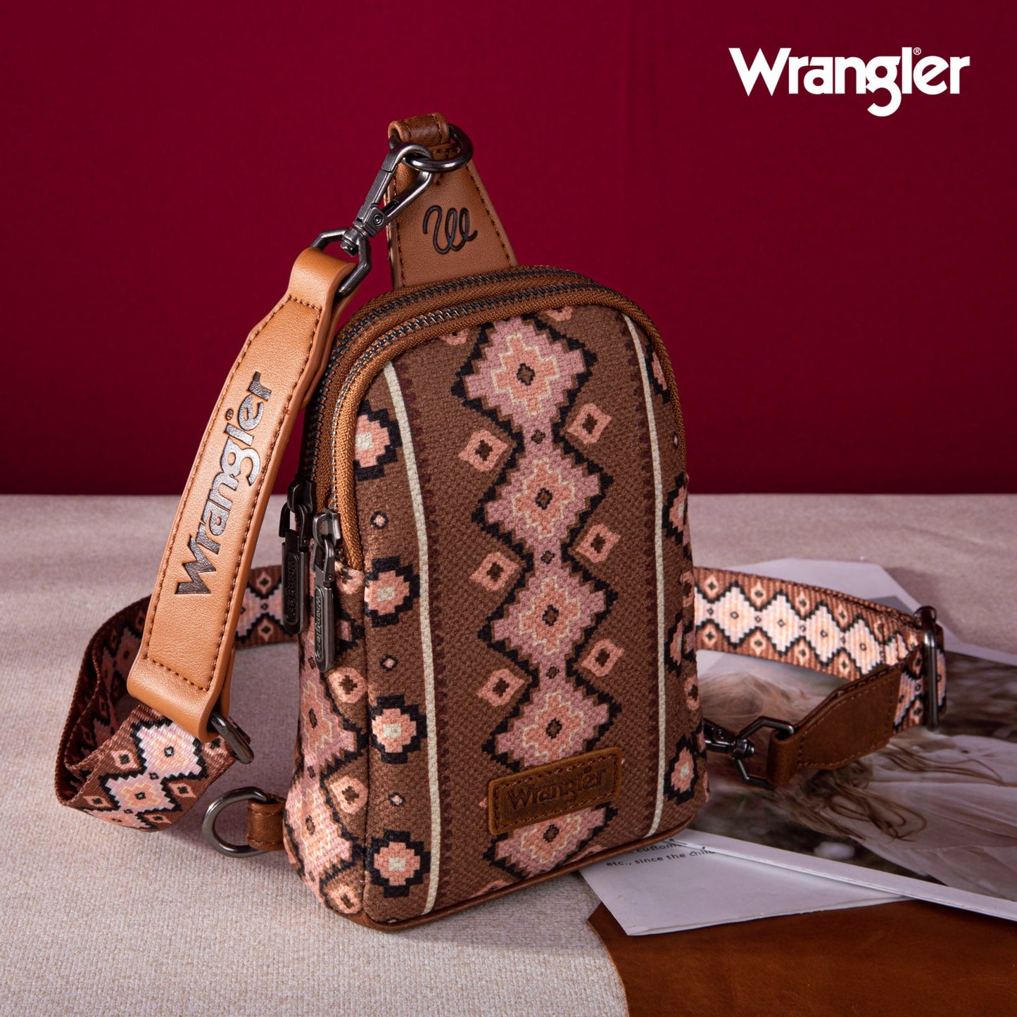 2024 New Wrangler Southwestern Print Canvas Crossbody/Sling/Chest Bag