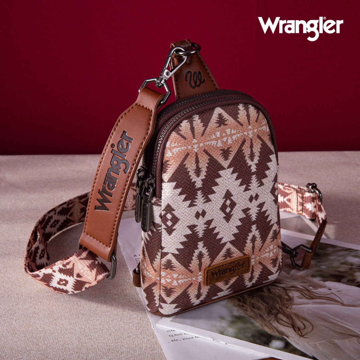 2024 New Wrangler Southwestern Print Canvas Crossbody/Sling/Chest Bag