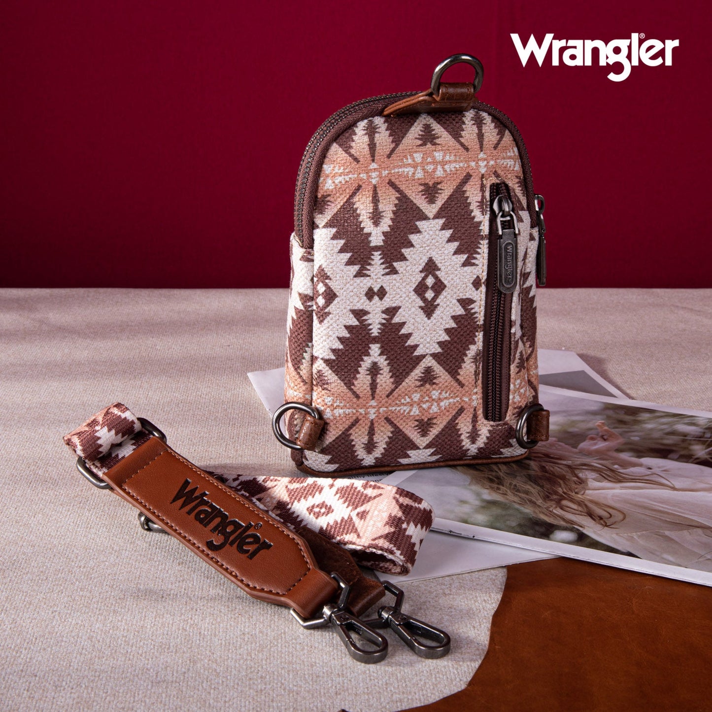 2024 New Wrangler Southwestern Print Canvas Crossbody/Sling/Chest Bag