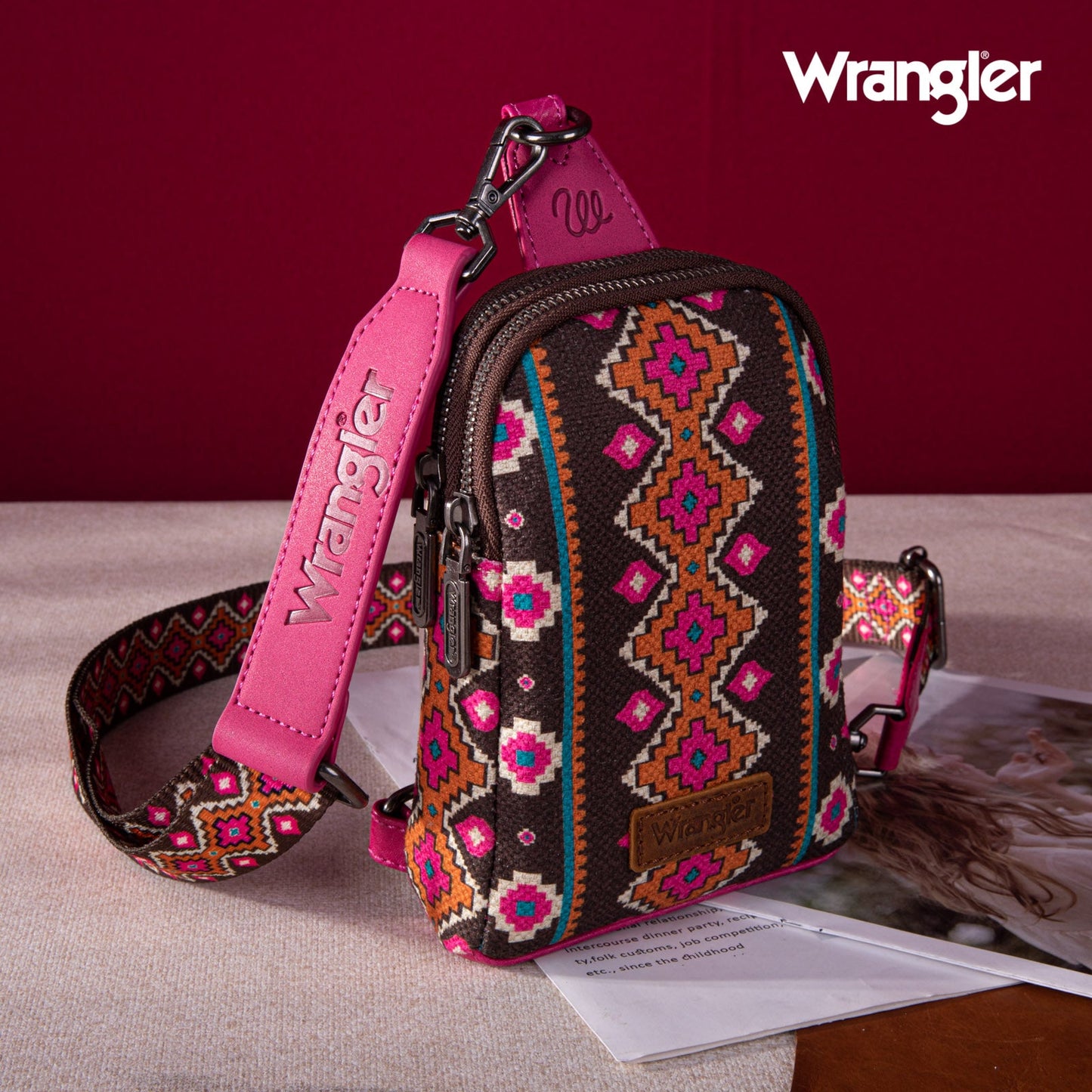 2024 New Wrangler Southwestern Print Canvas Crossbody/Sling/Chest Bag