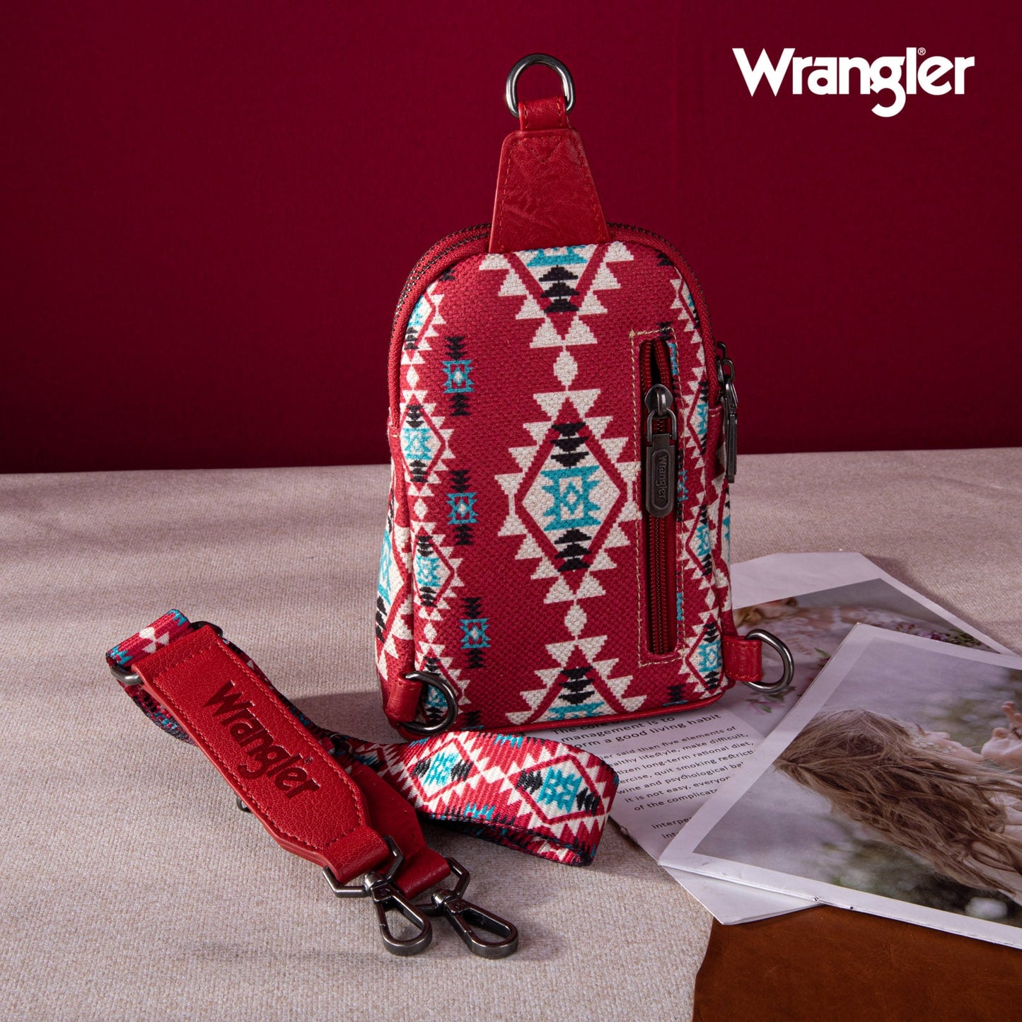 2024 New Wrangler Southwestern Print Canvas Crossbody/Sling/Chest Bag