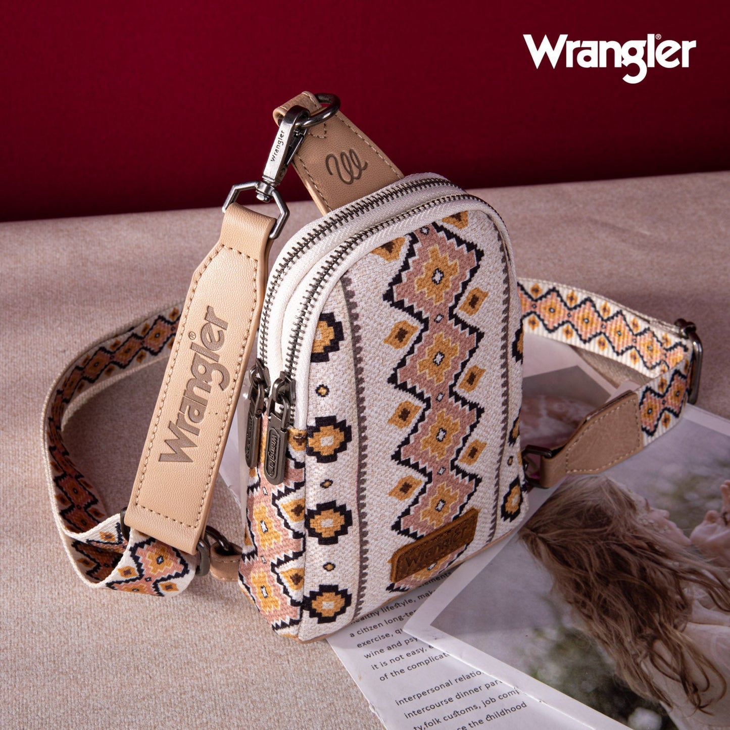 2024 New Wrangler Southwestern Print Canvas Crossbody/Sling/Chest Bag