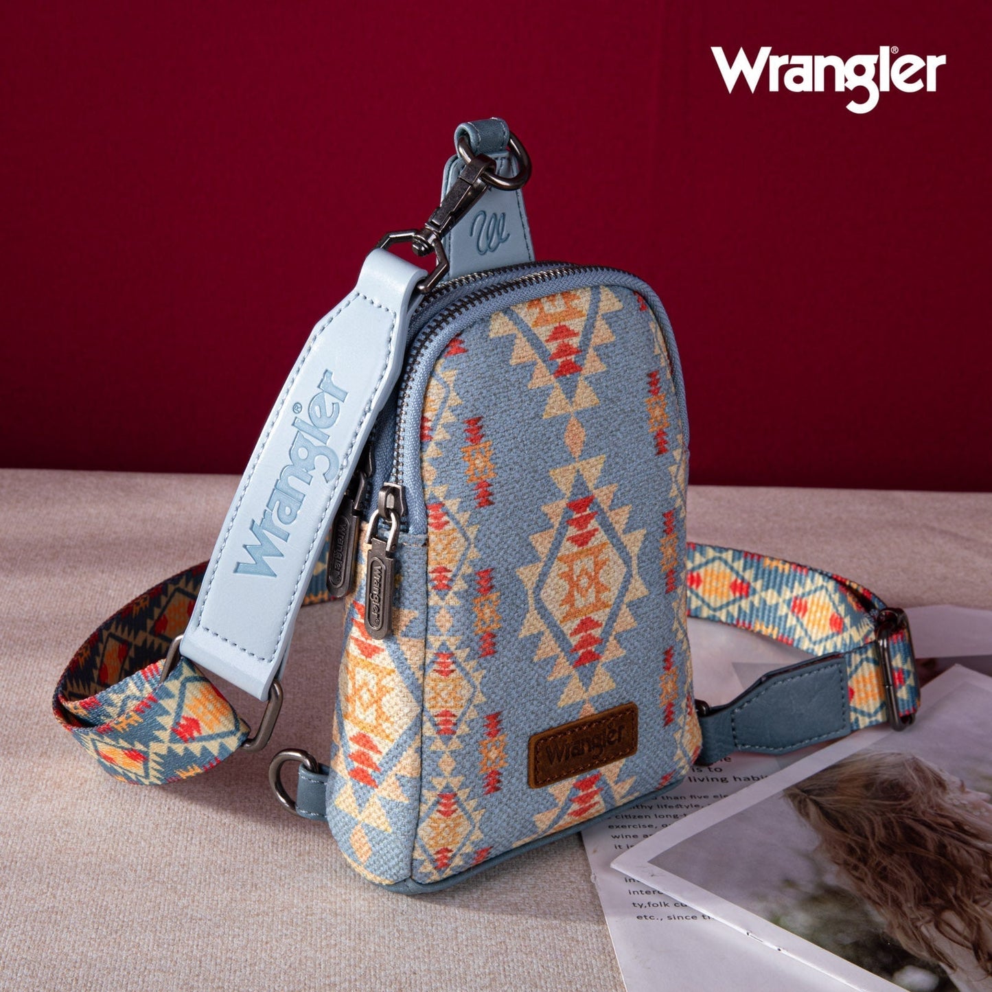 2024 New Wrangler Southwestern Print Canvas Crossbody/Sling/Chest Bag-Jean