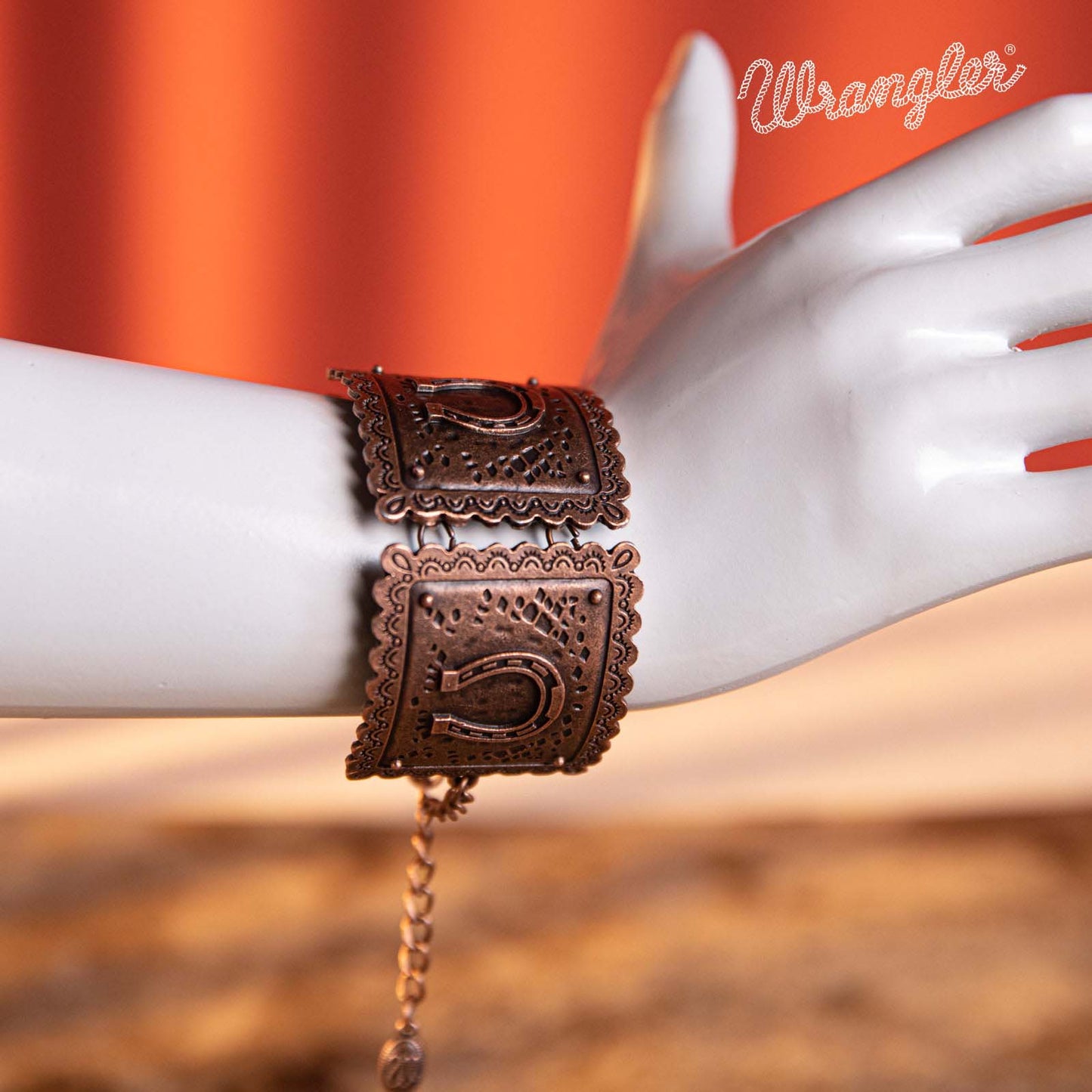 Wrangler Bronze Chain Horse Shoe Concho Cuff Bracelet