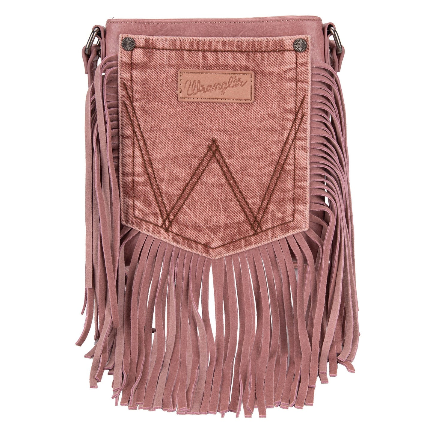 Wrangler Leather Fringe Jean Denim Pocket Crossbody