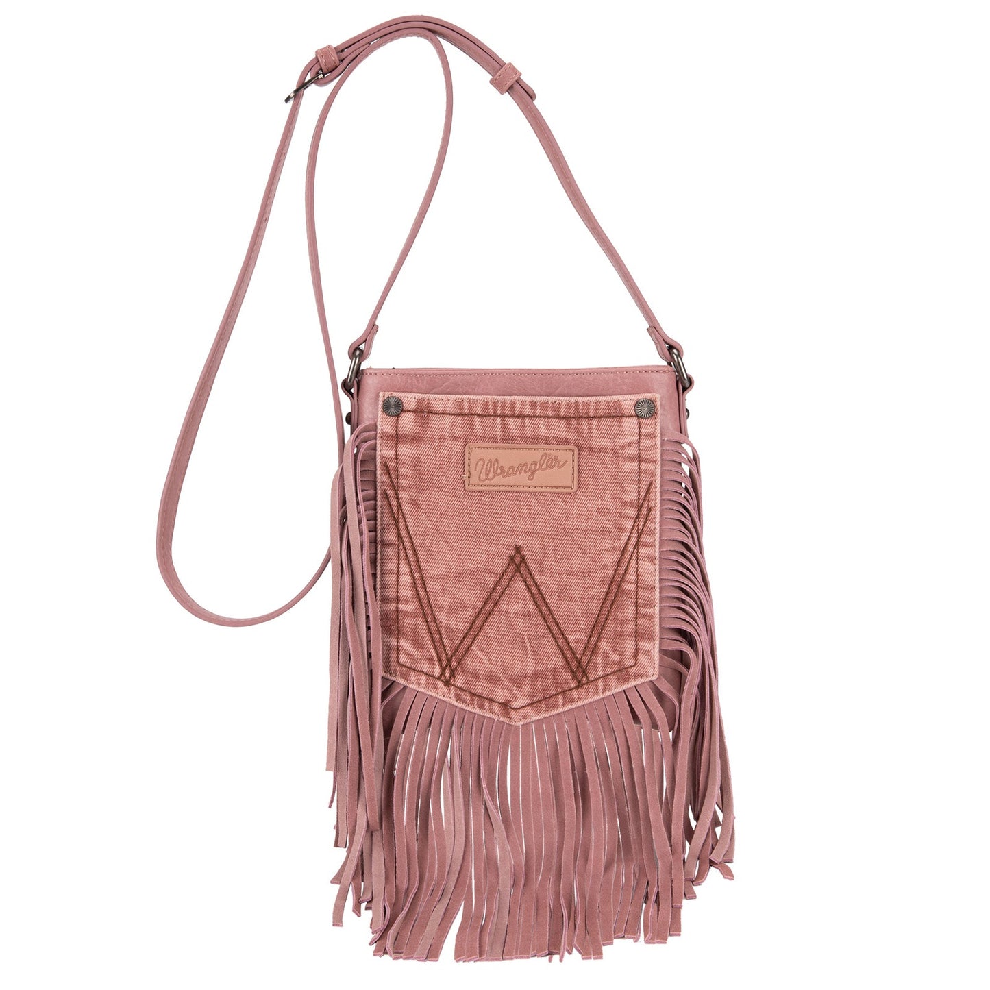 Wrangler Leather Fringe Jean Denim Pocket Crossbody