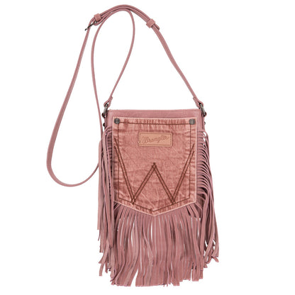 Wrangler Leather Fringe Jean Denim Pocket Crossbody