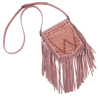 Wrangler Leather Fringe Jean Denim Pocket Crossbody