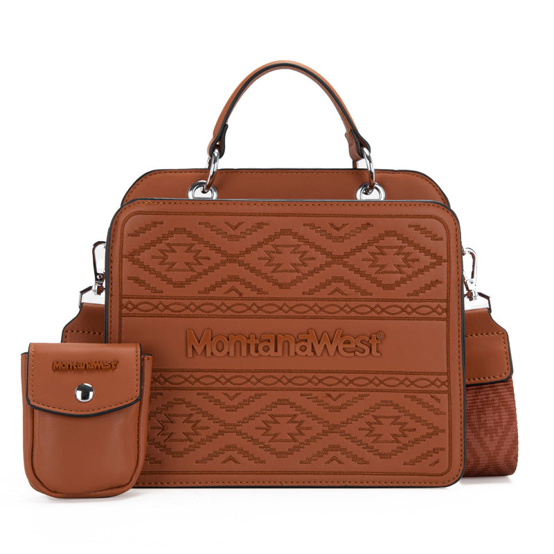 Montana West Floral Embossed Leather Tote/Crossbody Bag