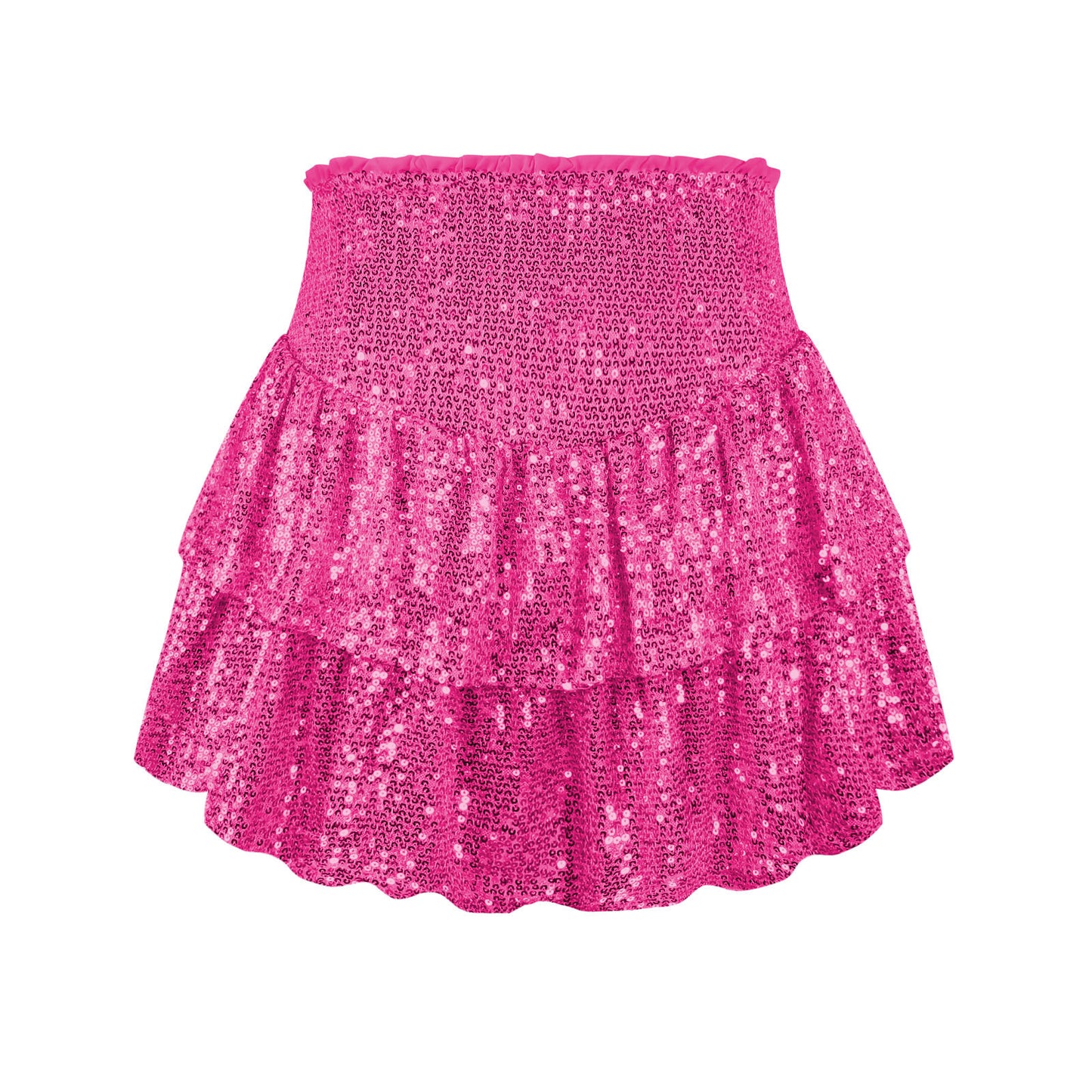 High Waist Tiered Sequin Skirt