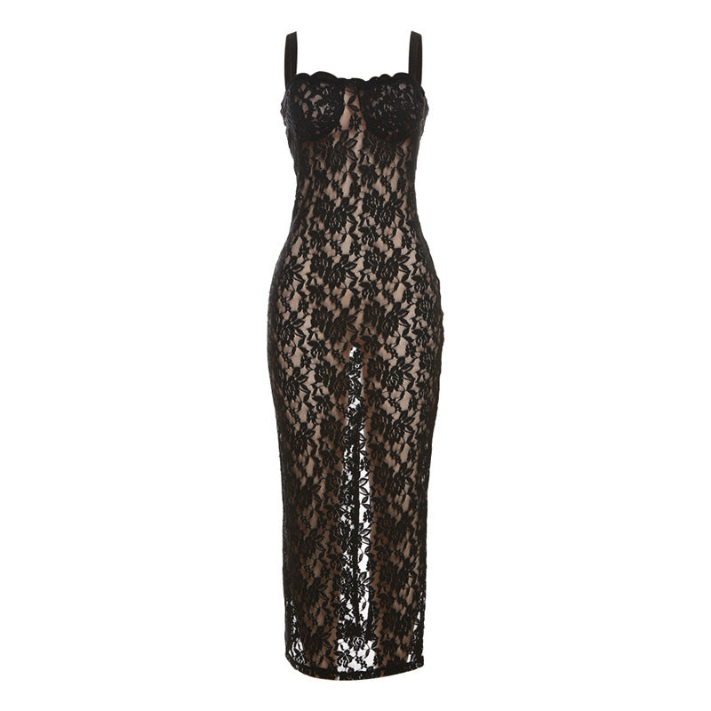 Ellecee Lace Overlay Body Maxi Dress