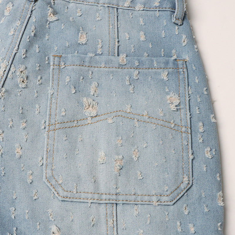 Frayed Denim Overalls