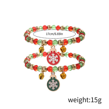 Beaded Bell Pendant Christmas Bracelet Set